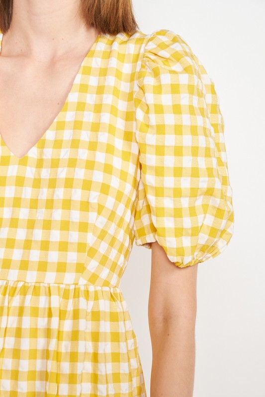 yellow gingham midi dress Idella Yellow Gingham U Neck Midi Dress (Archive Sale)