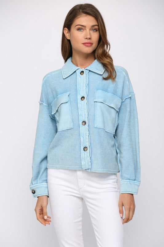 Washed Terry Cropped Jacket Clothing Fate S Sky Blue 
