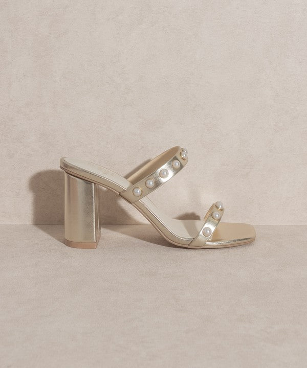 Victoria Gold Pearl Double Strap Heel Shoes Oasis Society   
