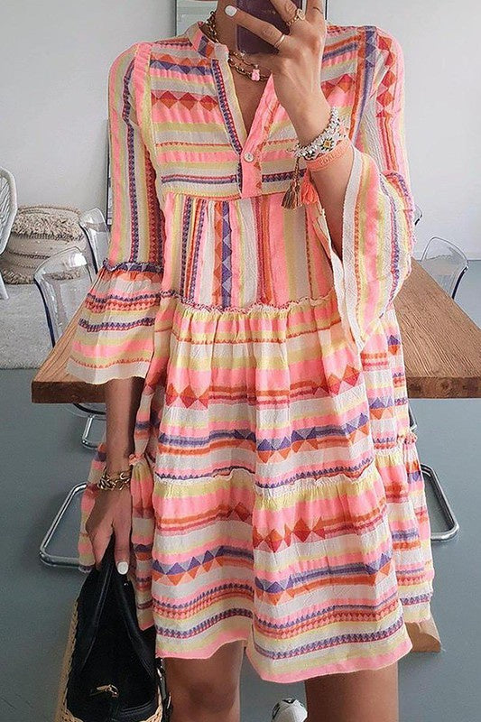 orange aztec print dress Orange Aztec Print Midi Dress