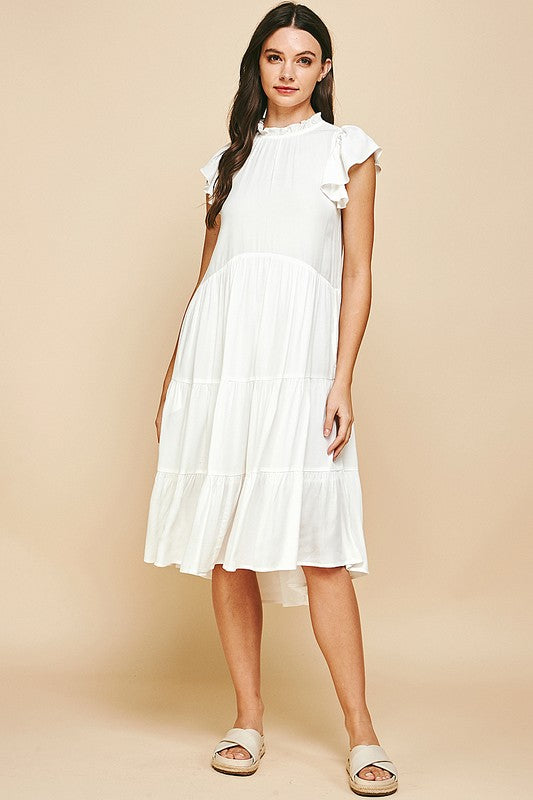 Tiered Midi Dress w/ Cap Ruffle Slvs & High Low Hem Peacocks & Pearls Lexington Tiered Midi Dress w/ Cap Ruffle Slvs & High Low Hem Peacocks & Pearls Lexington