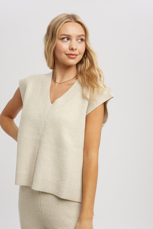 V-neck Sweater Vest Top Clothing Miou Muse Cream S 