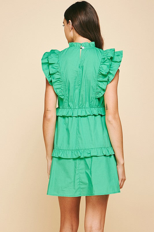 Green Ruffle Hem/Shoulder/Neck Detail Tiered Dress Peacocks & Pearls Lexington Green Ruffle Hem/Shoulder/Neck Detail Tiered Dress Peacocks & Pearls Lexington