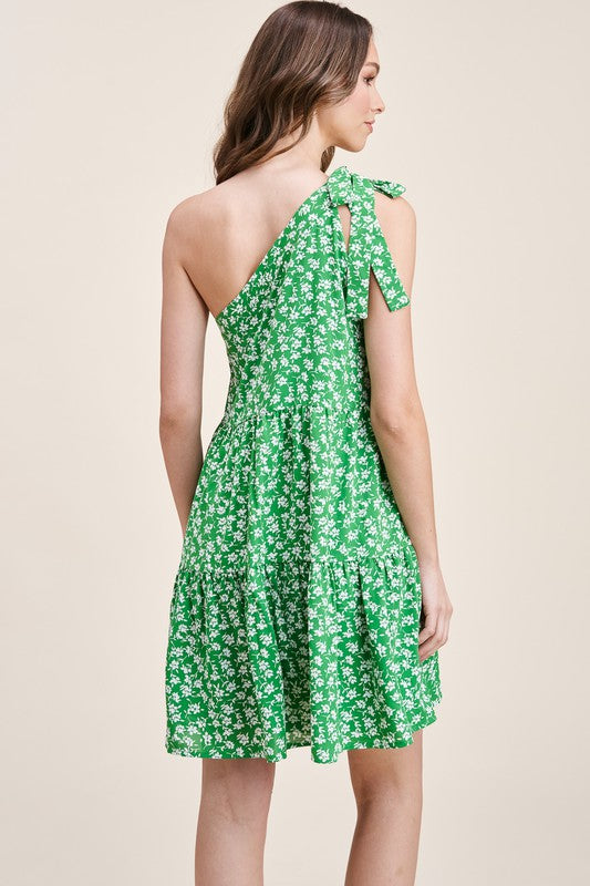 One Shoulder, Flower Printed, Tiered, Flowy Dress Peacocks & Pearls Lexington One Shoulder, Flower Printed, Tiered, Flowy Dress Peacocks & Pearls Lexington