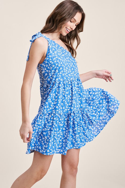 One Shoulder,  Flower Printed, Tiered, Flowy Dress Clothing Staccato   