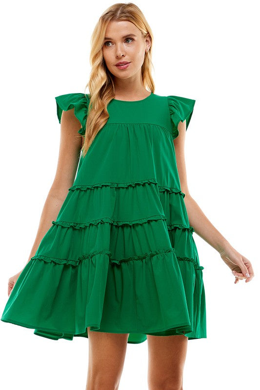 Babydoll Tiered Ruffle Dress Clothing TCEC S Green 