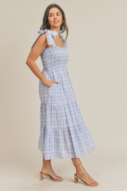Blue Plaid Tiered Maxi Dress Peacocks & Pearls Lexington Blue Plaid Tiered Maxi Dress Peacocks & Pearls Lexington