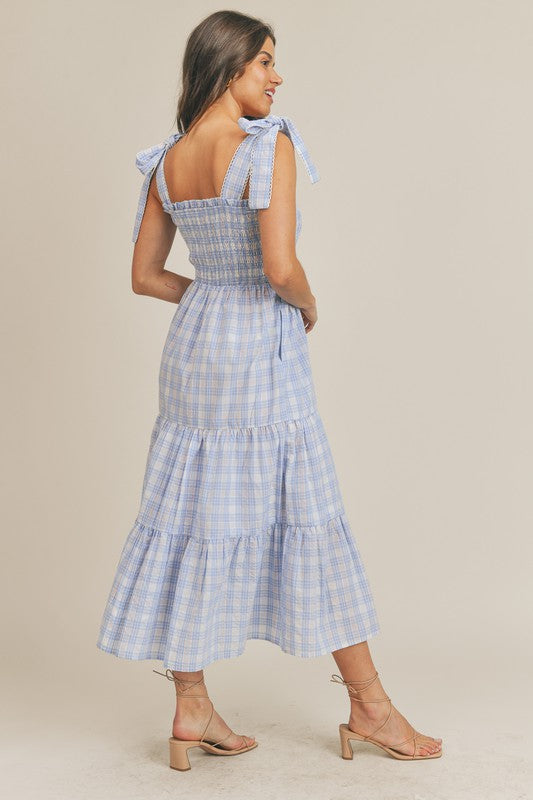 Blue Plaid Tiered Maxi Dress – Peacocks Pearls Lexington