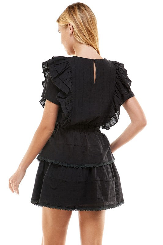 Ruffle S/S Tiered Dress Clothing TCEC L Black 