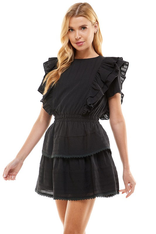 Ruffle S/S Tiered Dress Clothing TCEC S Black 