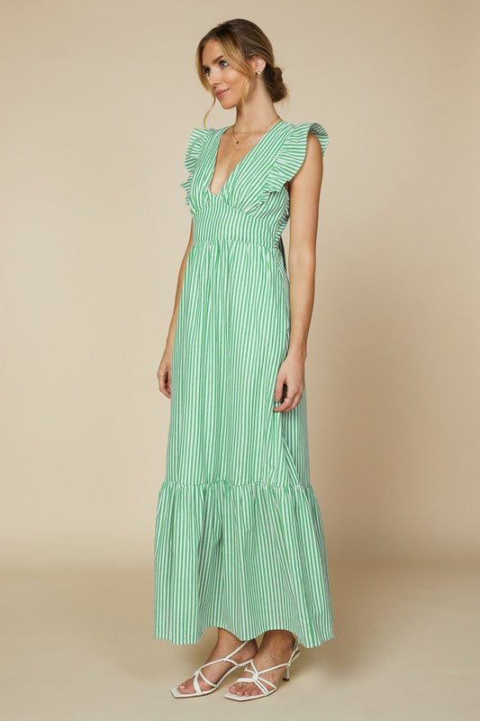 V-neck Striped Poplin Tie Back Maxi Peacocks & Pearls Lexington V-neck Striped Poplin Tie Back Maxi Peacocks & Pearls Lexington