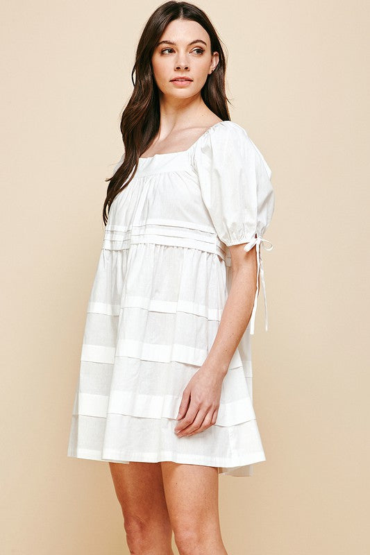 Puff S/S Pleated Tiered Detail Dress Clothing Pinch   