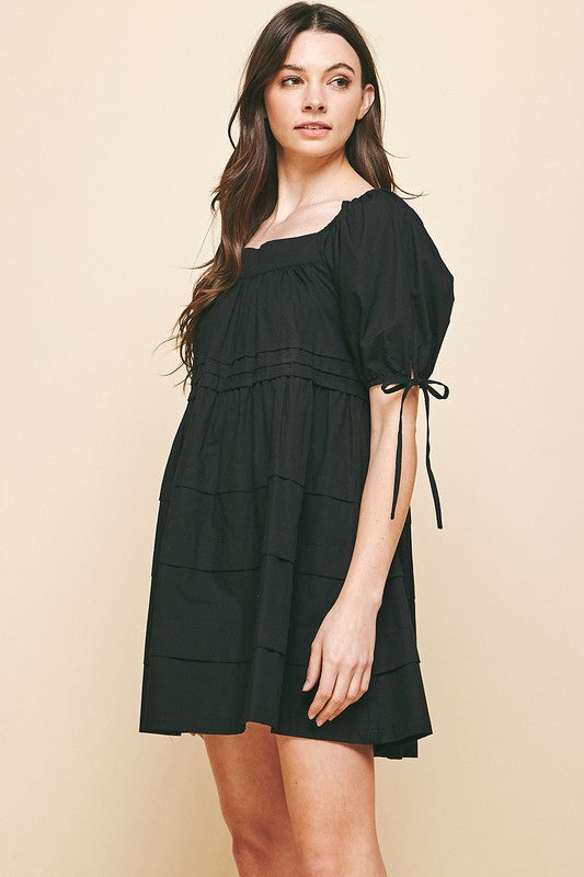 Puff S/S Pleated Tiered Detail Dress Clothing Pinch   