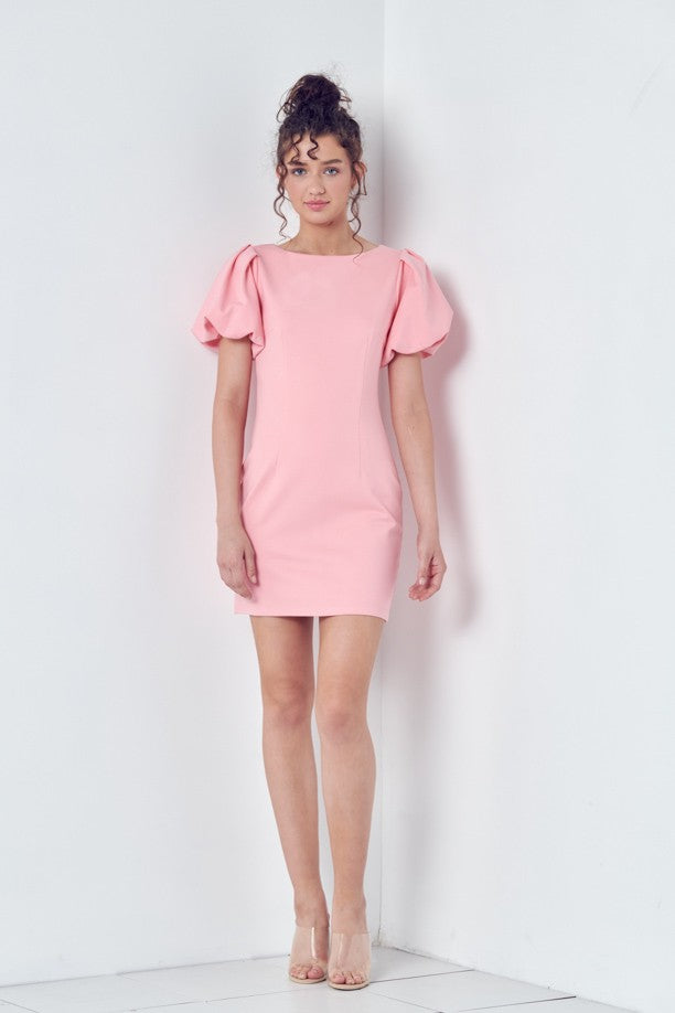 Structured puff sleeve dress Clothing Lena Pink S 