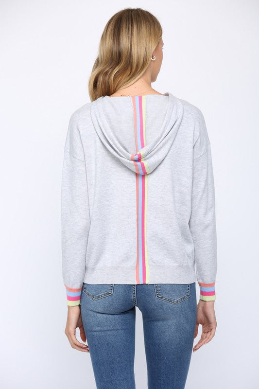 Grey Contrast Stripe Detail Hooded Sweater Clothing Fate   