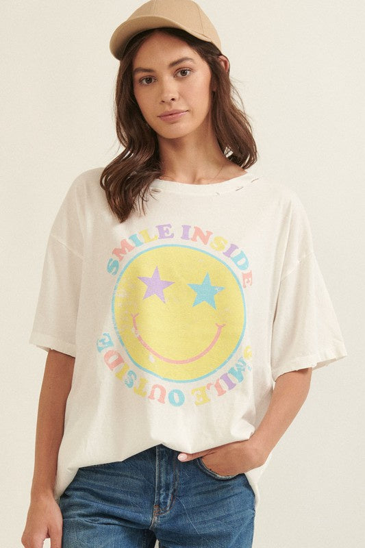 Ivory Smile Inside and Out Oversized Graphic Tee Clothing Promesa   