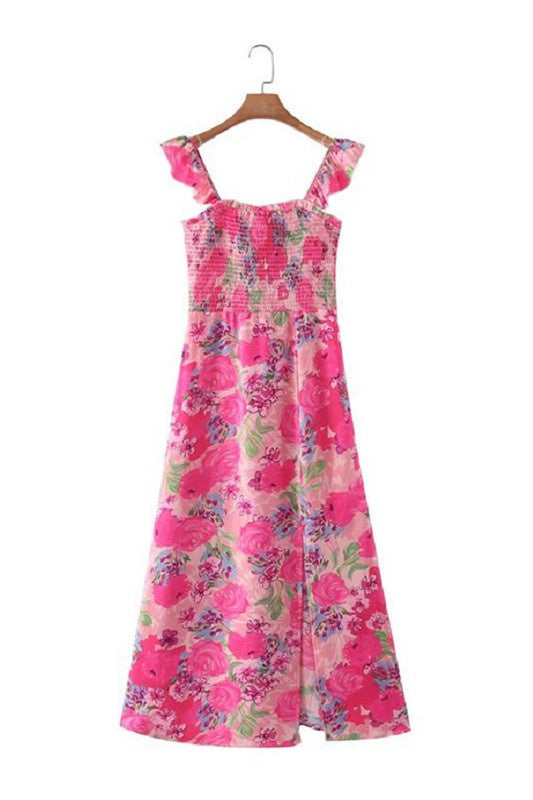 Oaks Pink Floral Print Tie strap Maxi Dress Clothing Sunday Up   