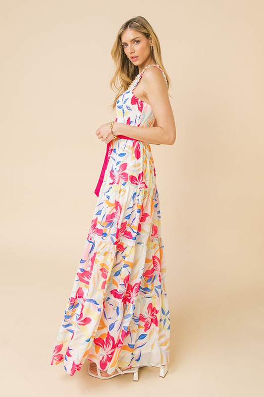 Ivry/Pnk Floral Maxi Dress Clothing Flying Tomato   