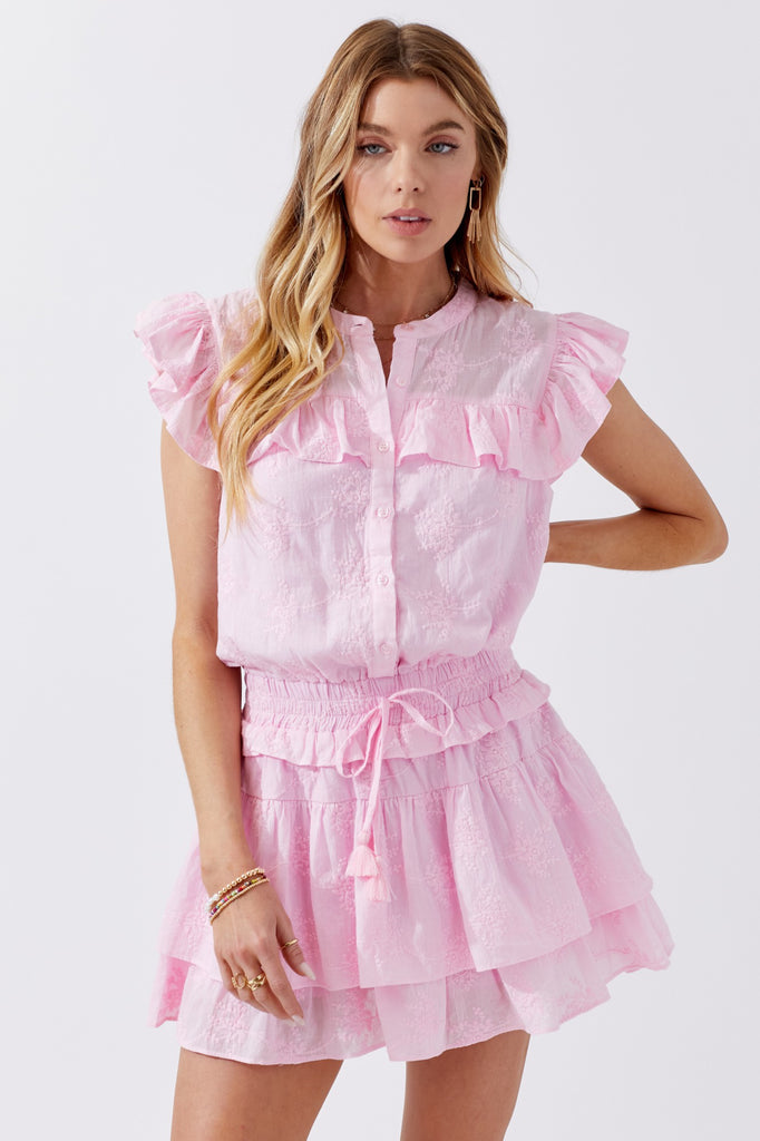 Eyelet Ruffle Dress W/ Shorts Clothing Day + Moon Pink S 