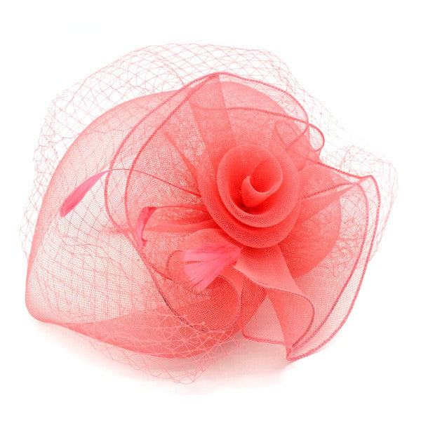 Flower Feather/ Net Fascinator Accessory Bella Chic Coral  