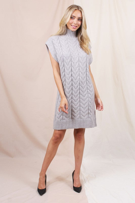 Grey Loose Cable Knit Sweater Dress Clothing Fore Collection   