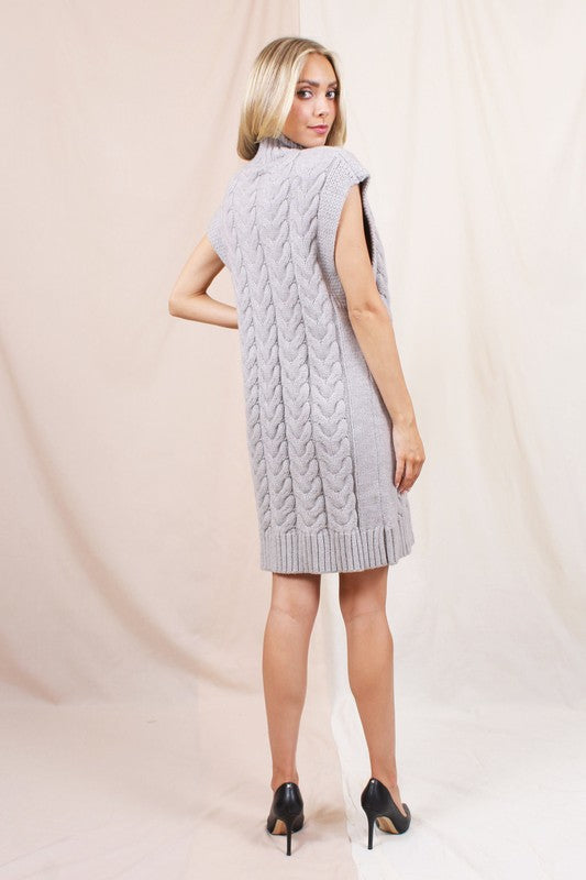 Grey Loose Cable Knit Sweater Dress Clothing Fore Collection   