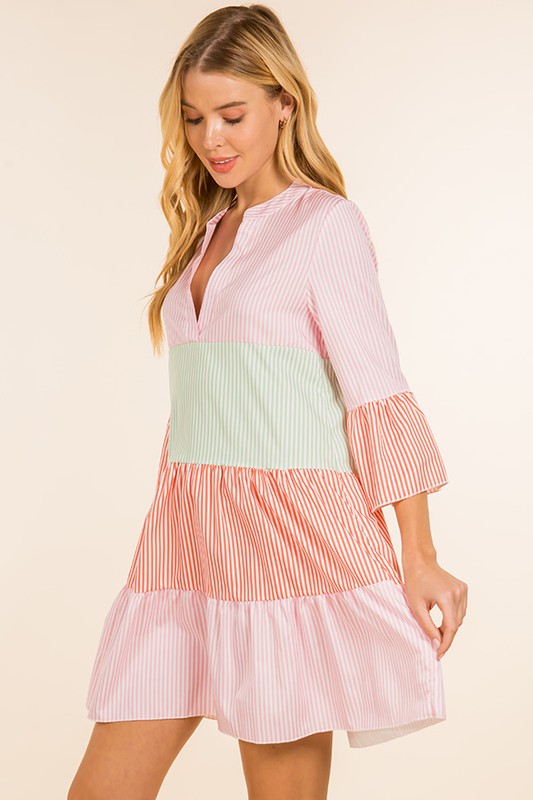 Multi Color Vertical Striped V Neck Tunic Dress Clothing Sunday Up   