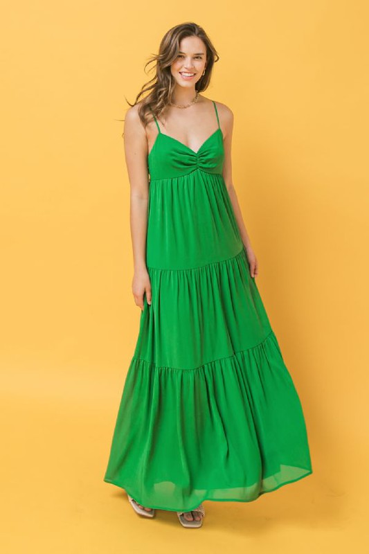 Green Tiered Spag Strap Maxi Dress Peacocks & Pearls Lexington Green Tiered Spag Strap Maxi Dress Peacocks & Pearls Lexington