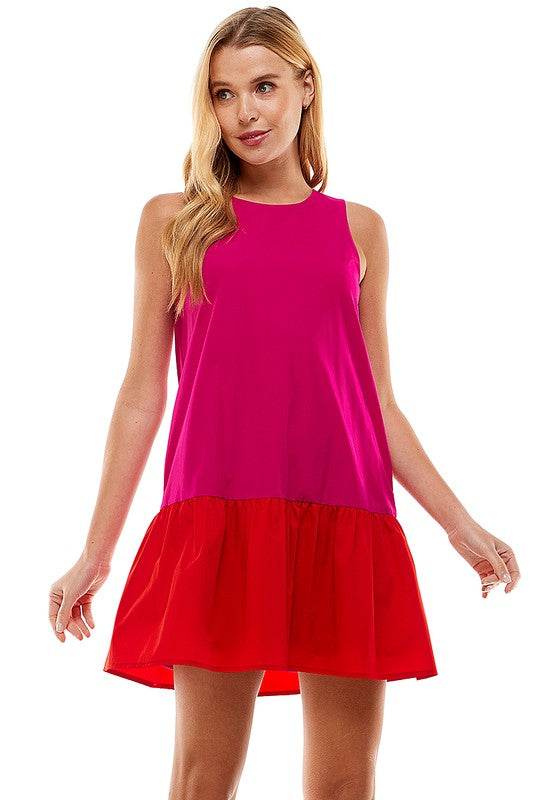 pink and red colorblock dress Pink/Red Color block Ruffle Hem Dress – Peacocks & Pearls Lexington