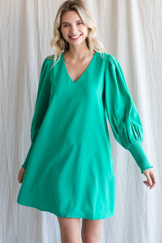 Emerald Green V-neck Smocked Wrist Dress Peacocks & Pearls Lexington Emerald Green V-neck Smocked Wrist Dress Peacocks & Pearls Lexington