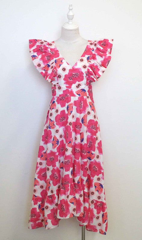 Floral Puff Sleeve Midi Dress Clothing Pretty Follies   