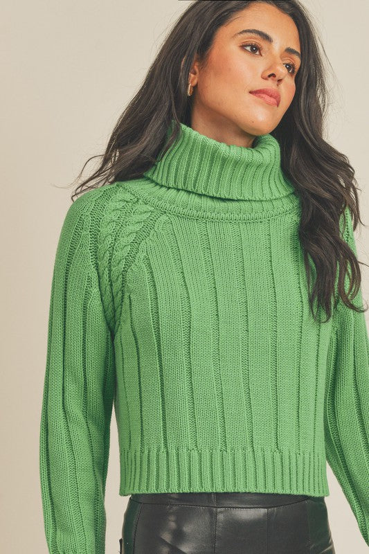 Green Cable Knit Turtleneck Sweater Clothing &merci   