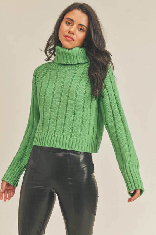 Green Cable Knit Turtleneck Sweater Clothing &merci   