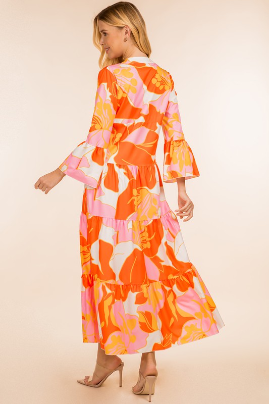 Pink/Orange Print Long Slv Midi Peacocks & Pearls Lexington Pink/Orange Print Long Slv Midi Peacocks & Pearls Lexington