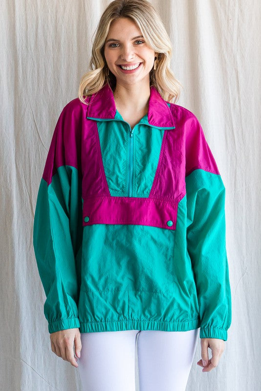 Teal/Magenta Colorblock Windbreaker Jacket Clothing Jodifl   
