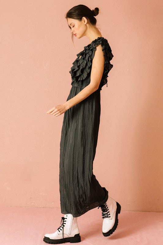 Charcoal Ruffle Chest Jumpsuit Clothing Storia   
