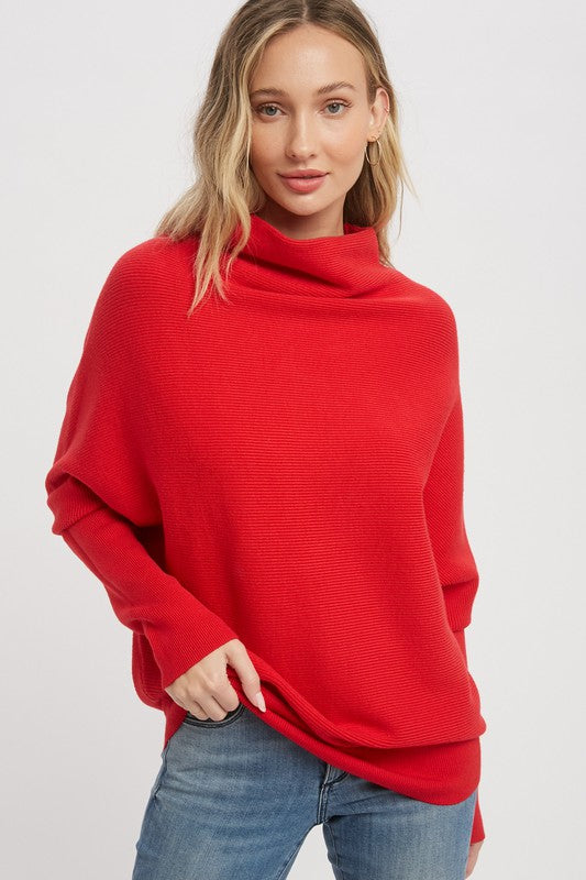 Mock Neck Ribbed Versatile Sweater Clothing Bluivy Red S/M 