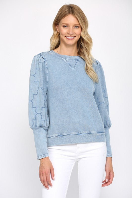 Quilted Puff Sleeve Top Clothing Fate Blue S 