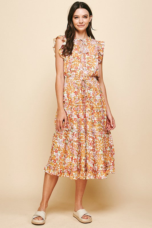 pinch tiered midi dress Fall Floral Tiered Midi Dress