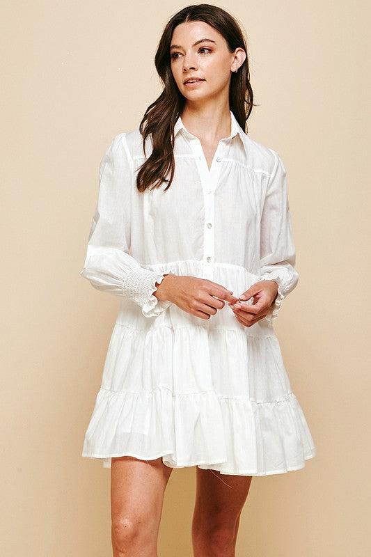 Collared Button Down Tiered Mini Dress Clothing Pinch   