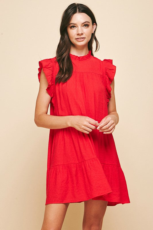 Red Tiered Ruffle Mock Neck Dress – Peacocks & Pearls Lexington Red Tiered Ruffle Mock Neck Dress – Peacocks & Pearls Lexington