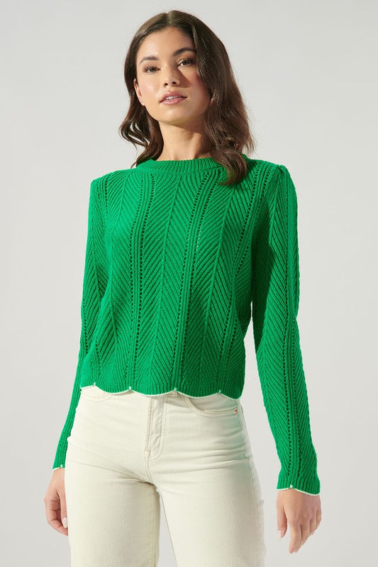 Kelly Green Sweater Scalloped Edge Clothing SugarLips   