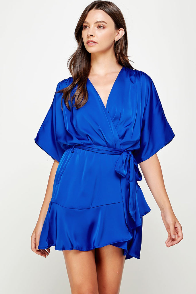 Royal Blue Satin Wrap Dress Clothing Strut & Bolt   