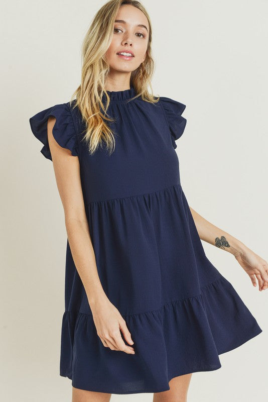 Tiered Ruffle Mock Neck Dress Peacocks & Pearls Lexington Tiered Ruffle Mock Neck Dress Peacocks & Pearls Lexington