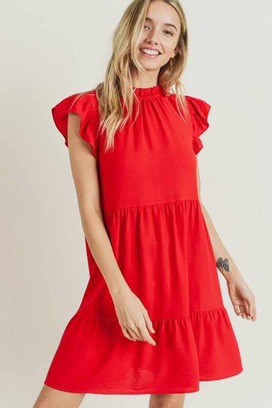 Tiered Ruffle Mock Neck Dress Peacocks & Pearls Lexington Tiered Ruffle Mock Neck Dress Peacocks & Pearls Lexington