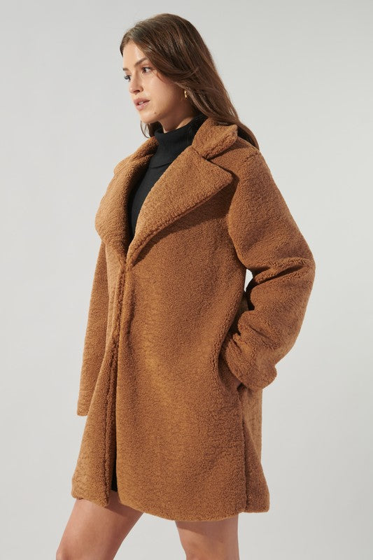 Brown Faux Sherpa Coat Clothing SugarLips   