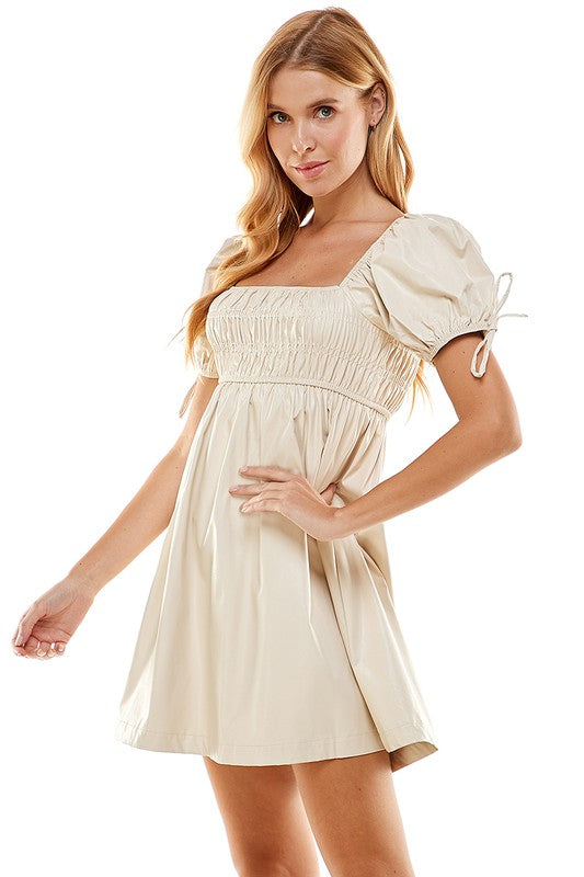 Cream Smocked Faux Leather Smocked Dress Peacocks & Pearls Lexington Cream Smocked Faux Leather Smocked Dress Peacocks & Pearls Lexington
