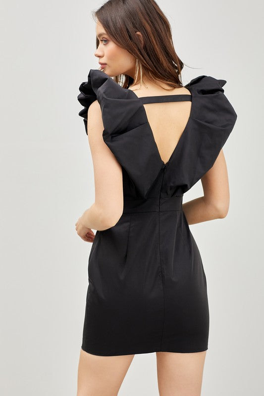 Black V-Neck Ruffled Dress Clothing Do+Be   
