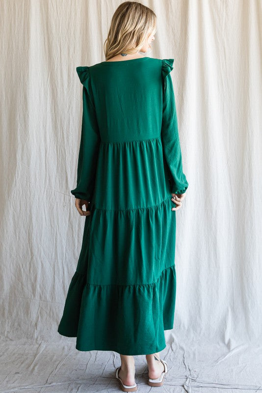 Hunter Green V-Neck Midi Dress Peacocks & Pearls Lexington Hunter Green V-Neck Midi Dress Peacocks & Pearls Lexington