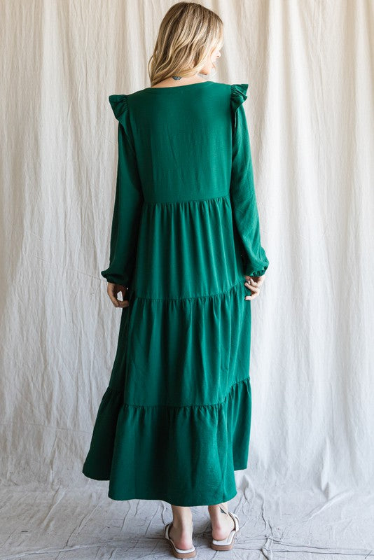 Hunter Green V-Neck Midi Dress Clothing Jodifl   